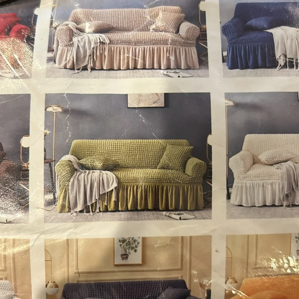 Spandex stretch sofa slipcover with skirt